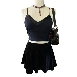 Love Culture Black Velvet Skater Skirt Mini Flared A-Line Whimisgoth Goth Small
